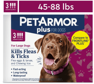 PETARMOR Plus for Large Dogs 45-88 lbs, Flea & Tick Prevention for Dogs, 3-Month Supply