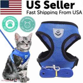Cat Dog Pet Harness Adjustable Control Vest Dogs Reflective S M L XL Leash (Color: Blue, size: L)